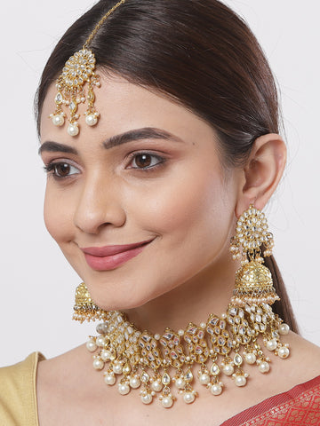 Traditional Gold Plated Kundan Choker Necklace Set