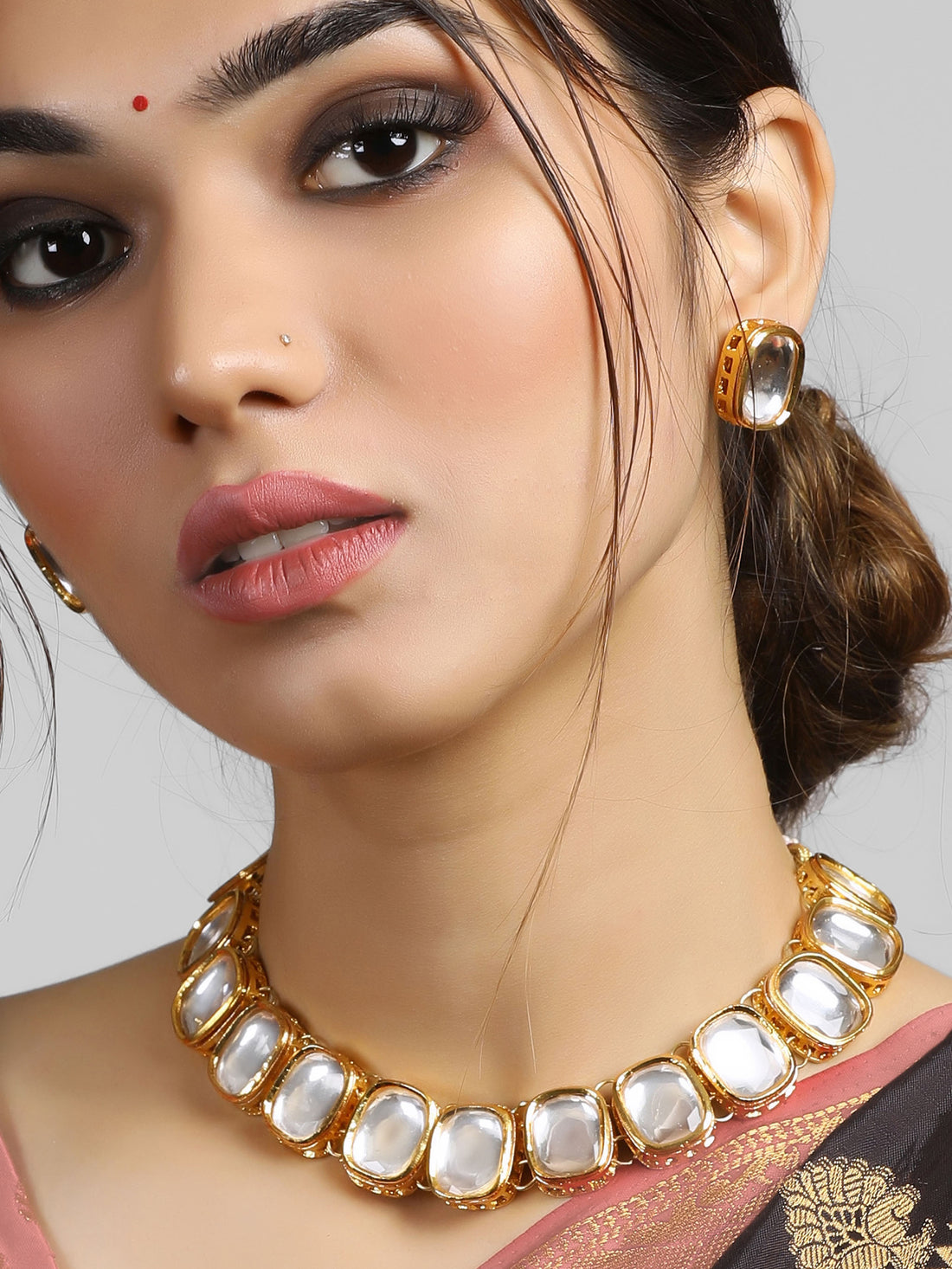 Traditional Gold Plated Polki Kundan Choker Necklace Set