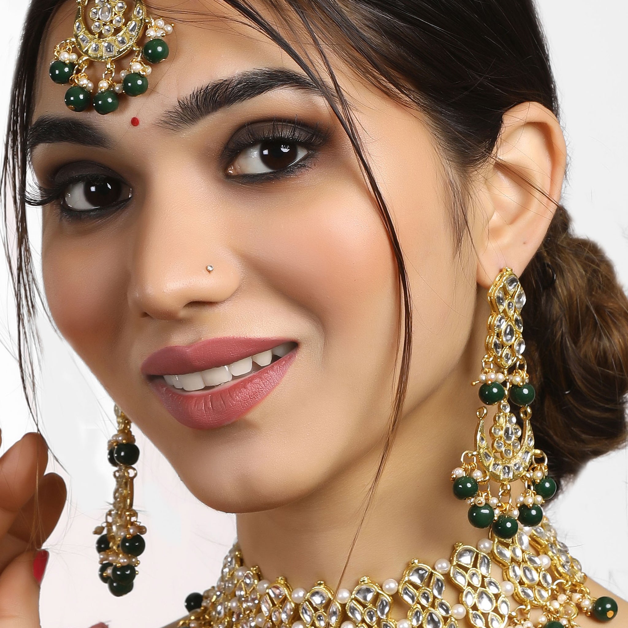 Green Beads Kundan Choker Necklace Set