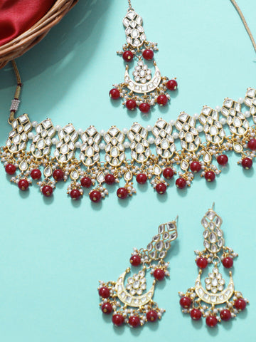 Red Beads Kundan Choker Necklace Set