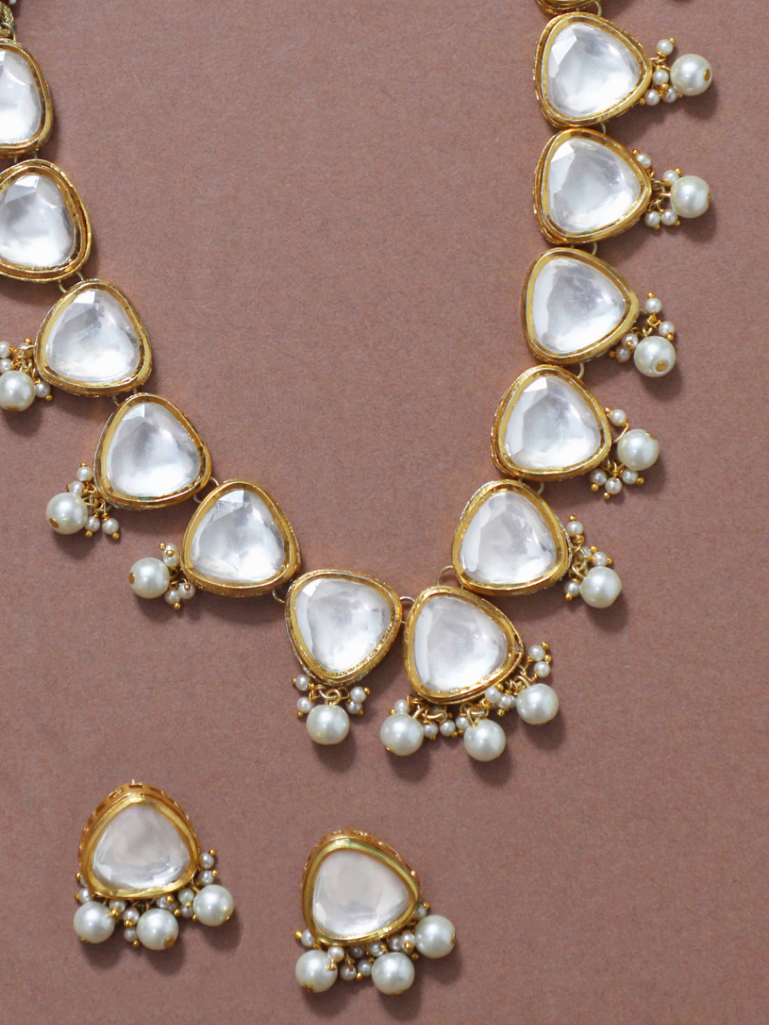 Trendy Pearl Beads Polki Kundan Necklace Set