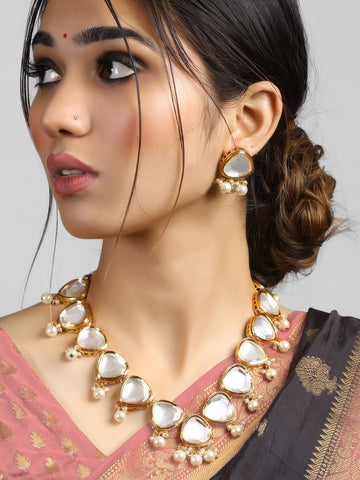 Trendy Pearl Beads Polki Kundan Necklace Set