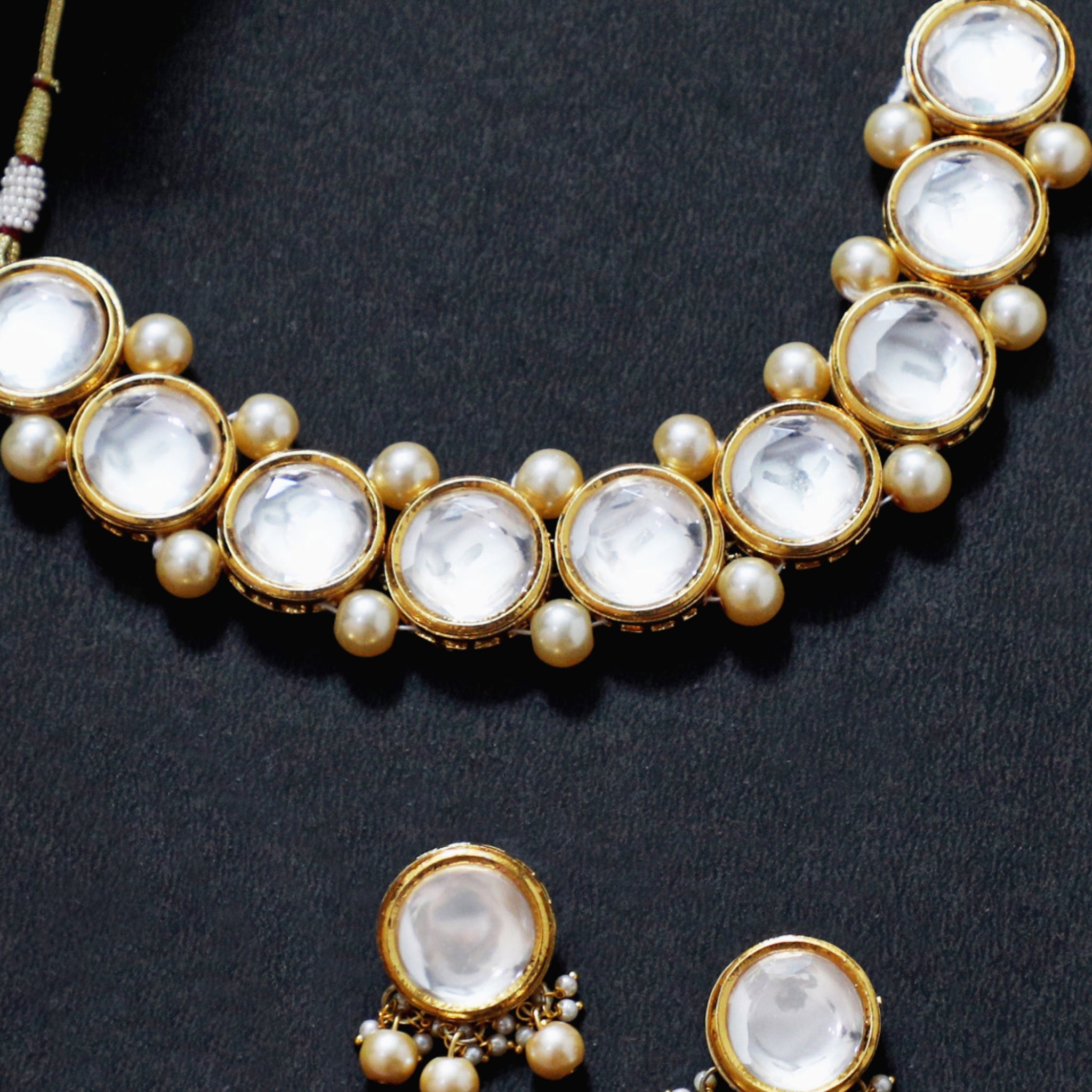 Gold Plated Pearl Beads Polki Kundan Choker Necklace Set
