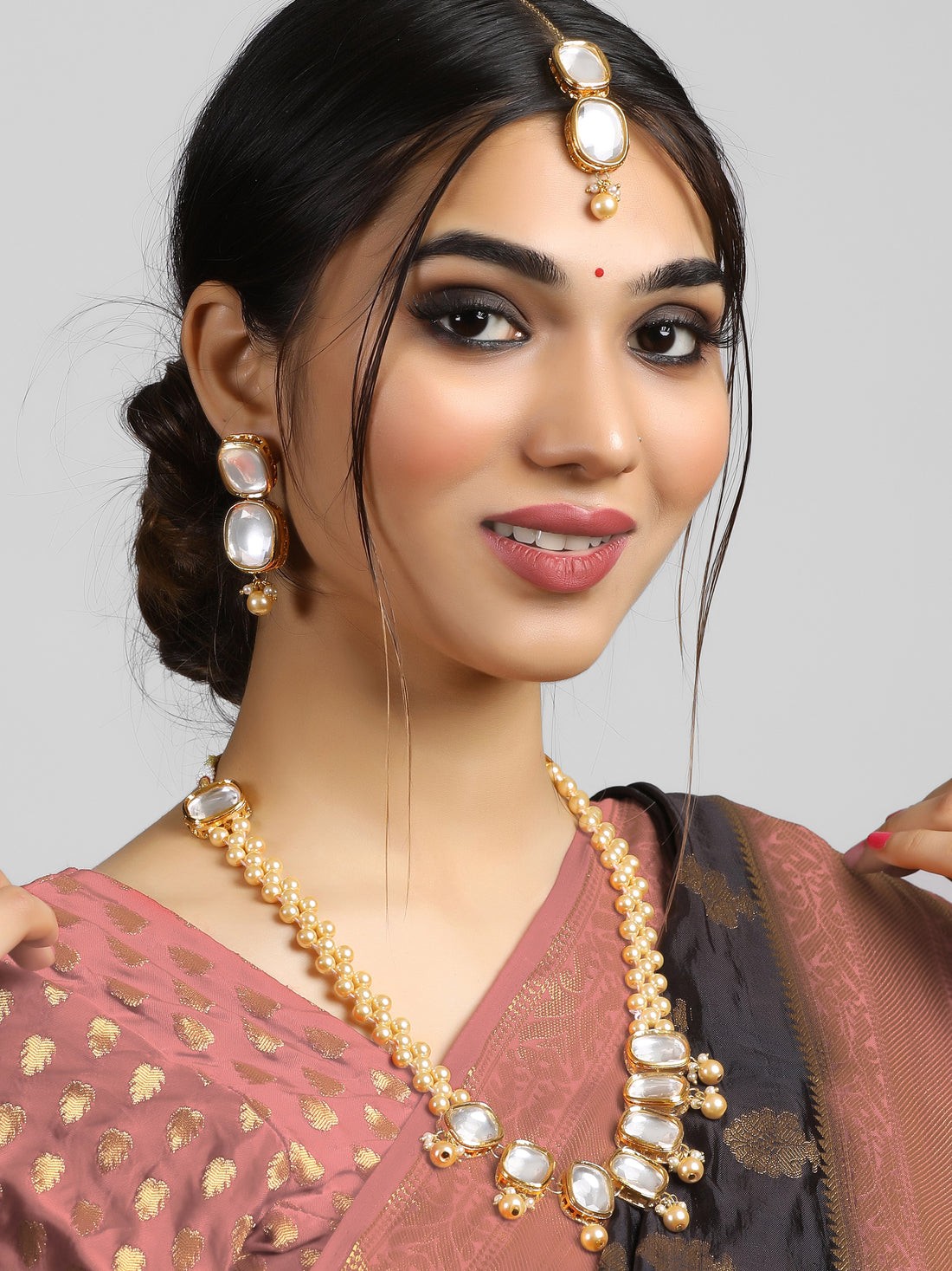 Golden Pearl Polki Kundan Necklace Set