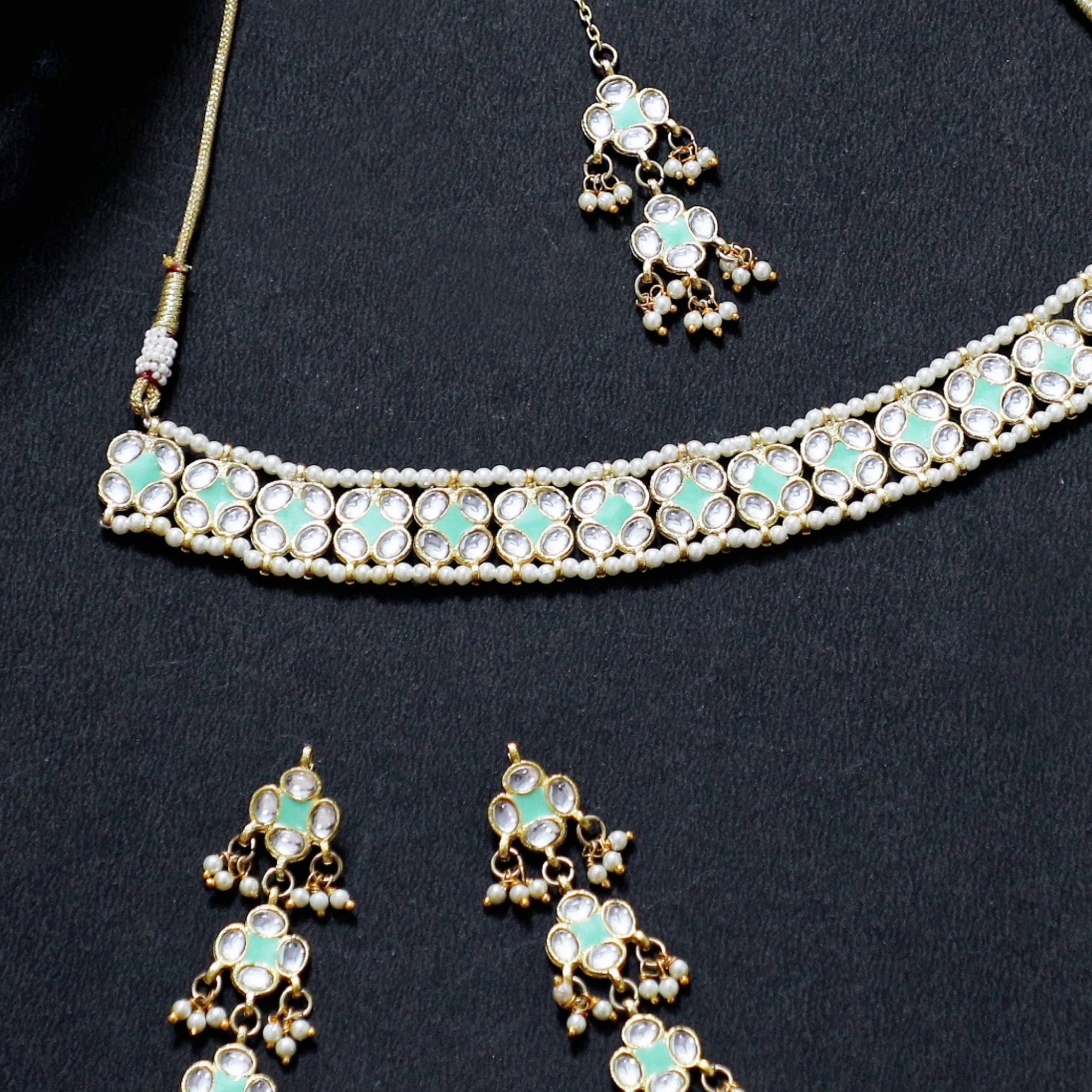 Pearl Studded Meenakari Kundan Choker Necklace Set