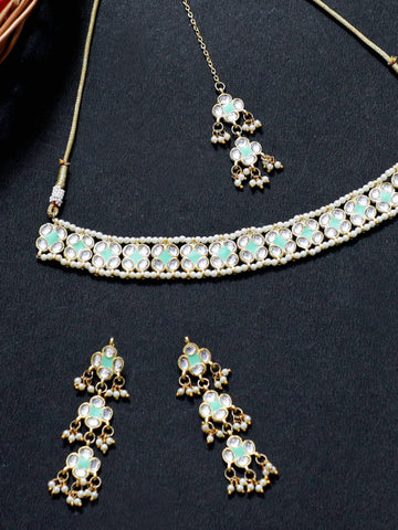 Pearl Studded Meenakari Kundan Choker Necklace Set