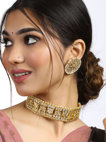 Traditional Gold-Plated Handcrafted Kundan Studded Choker Necklace Set