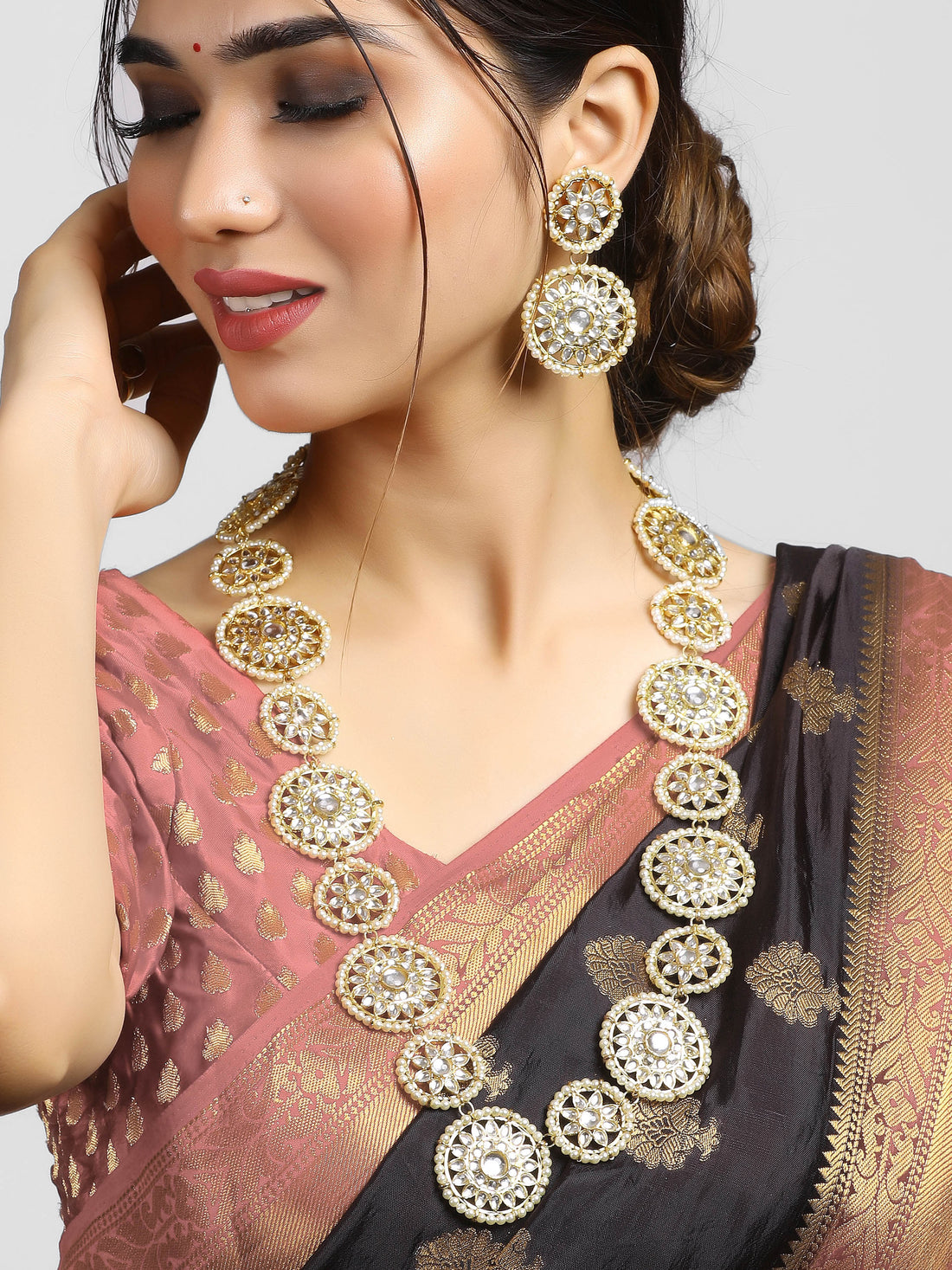 Traditional Gold-Plated Kundan Rani Haar Necklace Set