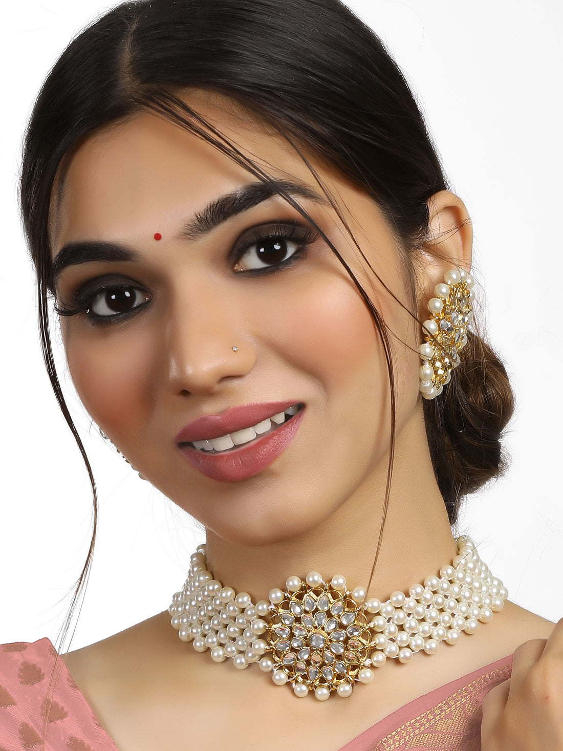 Traditional Beaded Pearl & Kundan Choker Necklace Set