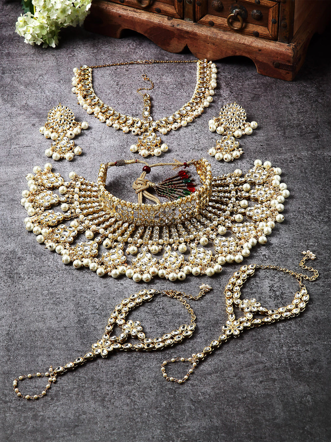 Gold-Plated Pearl Studded Bridal Necklace Set