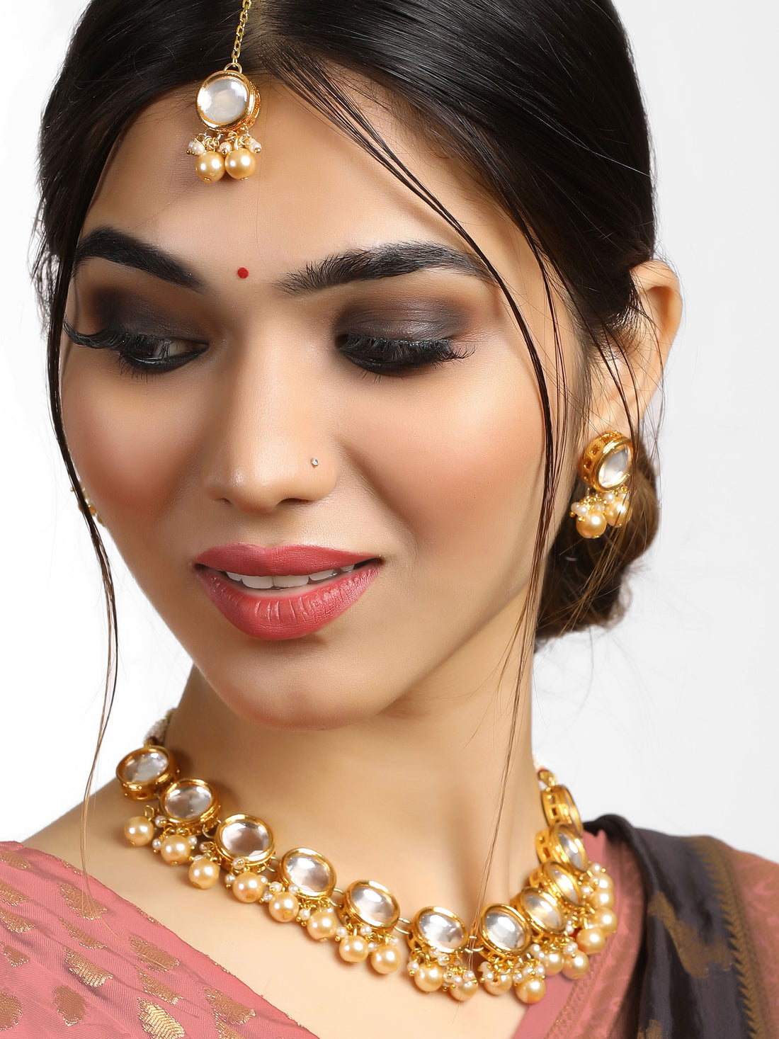 Golden Pearl Polki Kundan Necklace Set