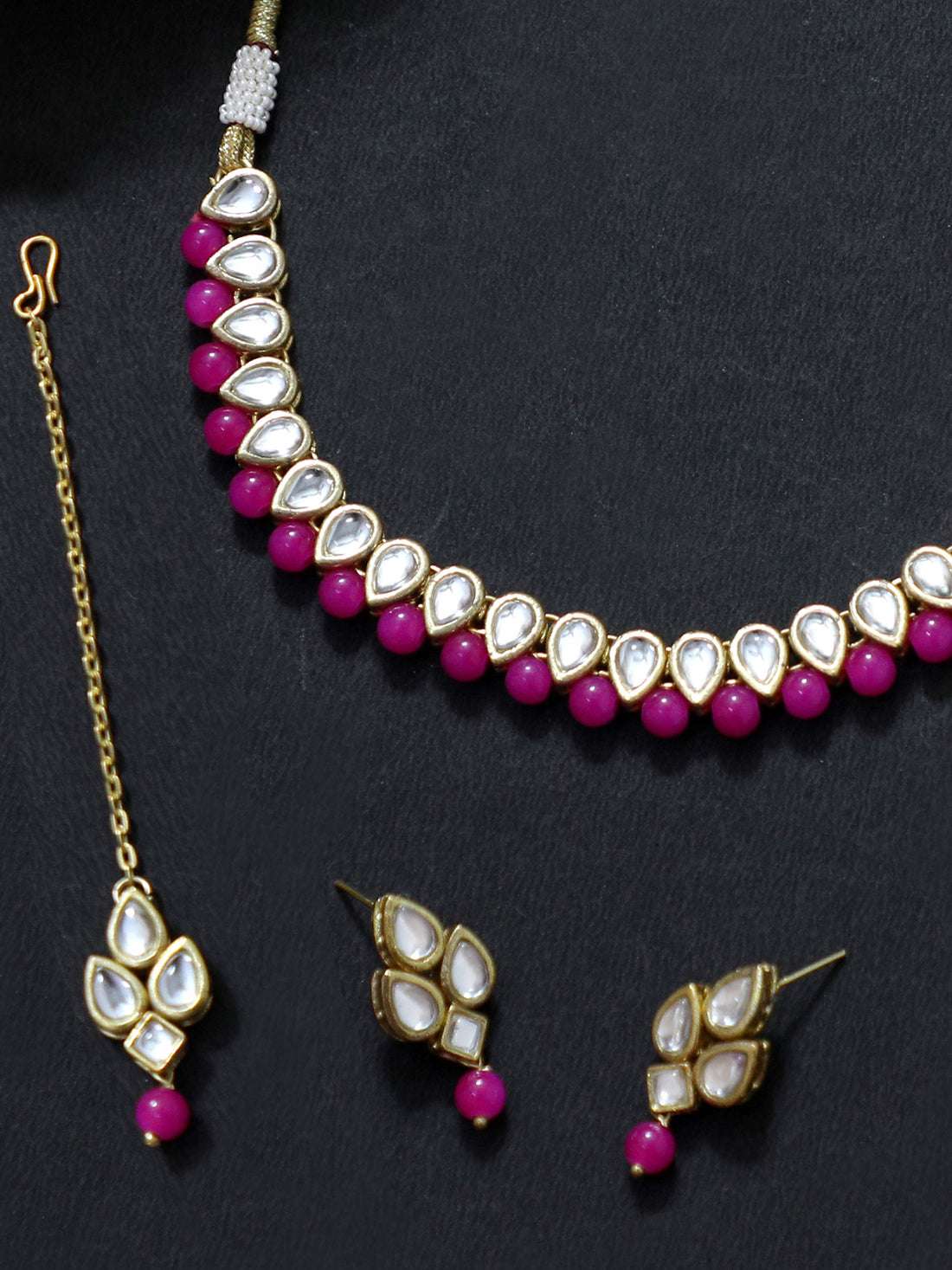 Karatcart Gold-Plated Handcrafted Kundan & Pink Beads Studded Necklace Set