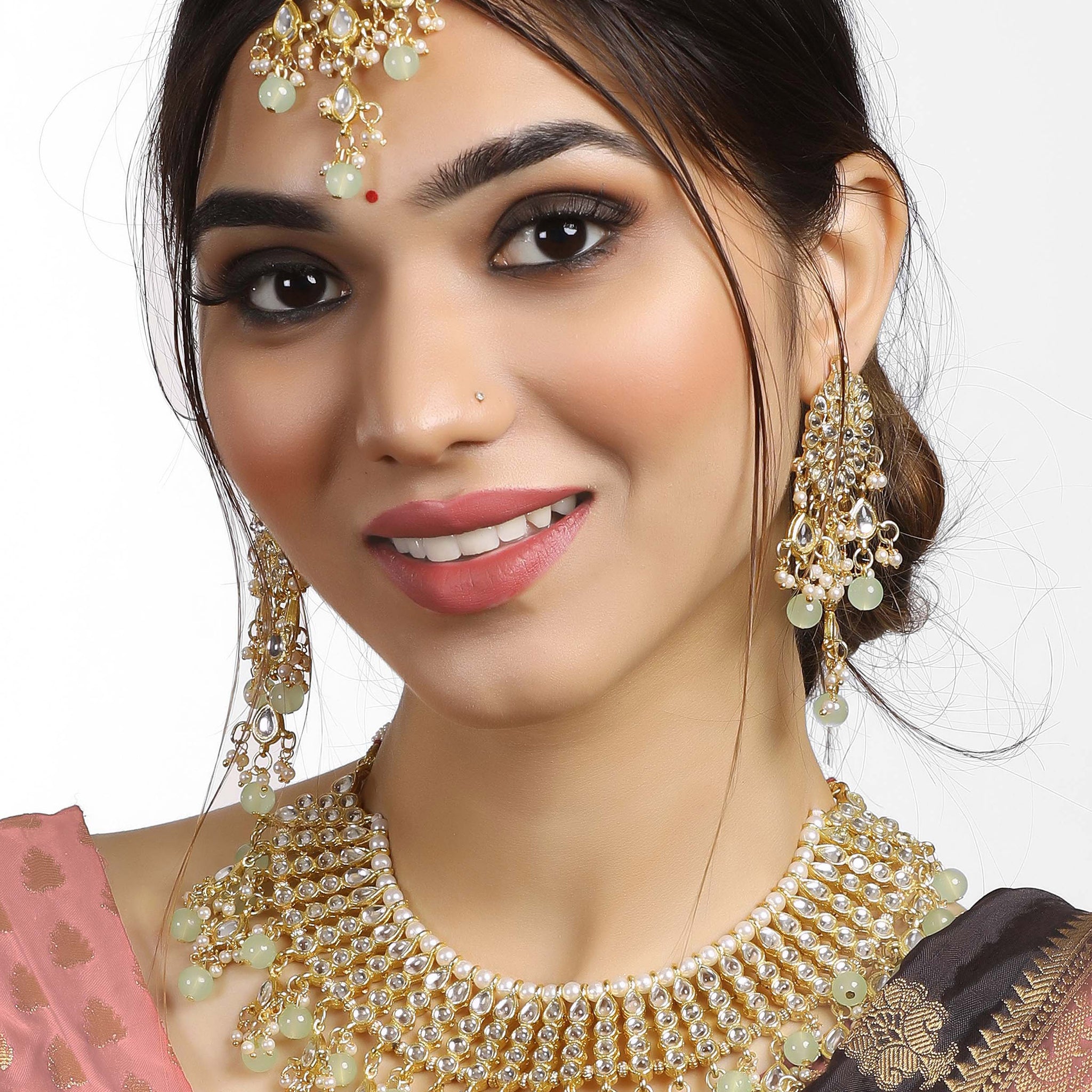 Gold Plated Light Green Kundan Choker Necklace Set