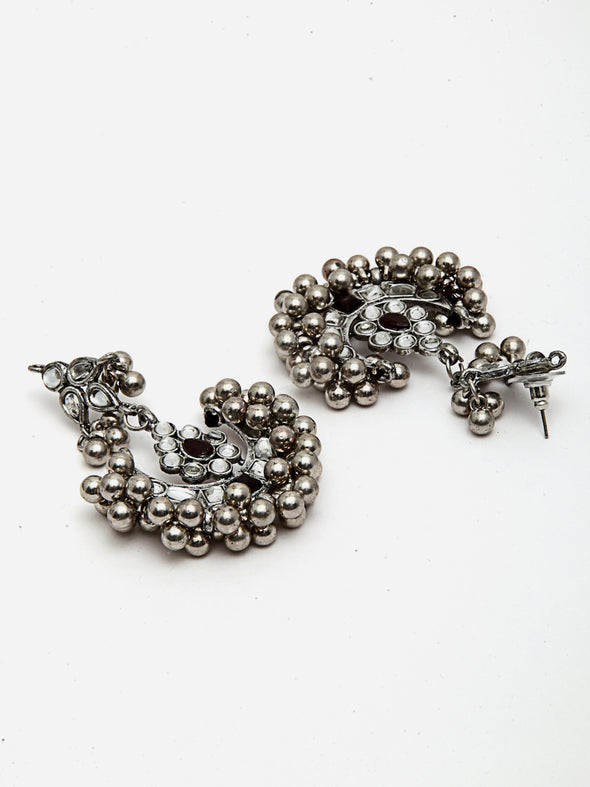 Oxidised Silver Black Kundan Studded Necklace Set
