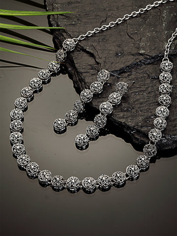 Oxidised Silver Plated Antique Texture Necklace Set