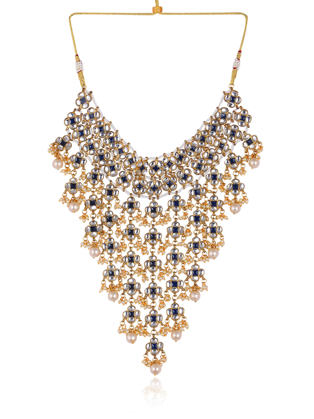 Traditional Pearl and Blue Meena Designer Gold Plated Kundan Necklace Set