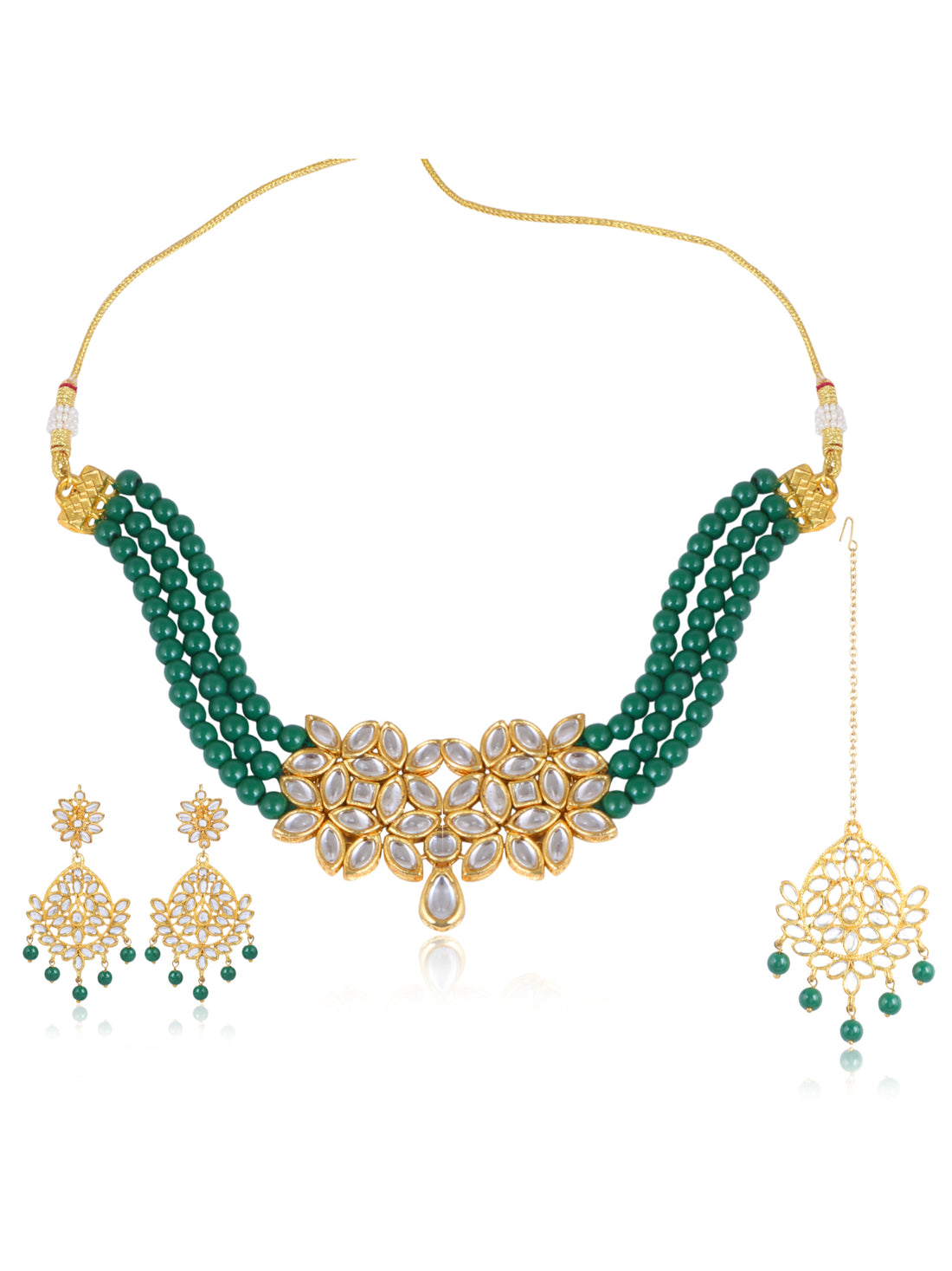 Green Beaded Pearl Kundan Choker Necklace Set