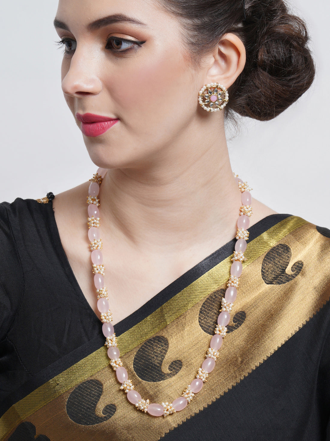 Karatcart Pink Tumble Rani Haar Necklace Set