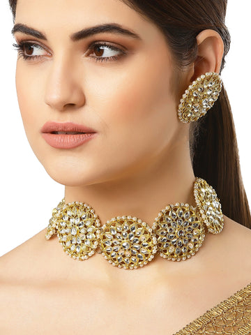 Traditional Gold Plated Kundan Floral Choker Necklace Set