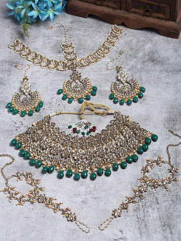 Karatcart Gold Plated Green Tumble Floral Kundan Bridal Necklace Set for Women