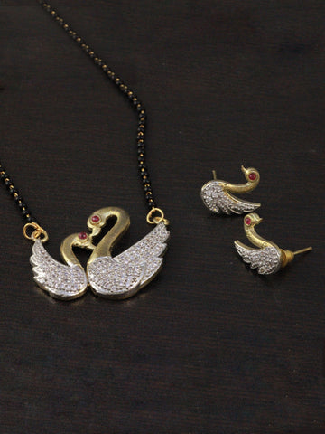 Swan Pendant Mangalsutra with Earrings