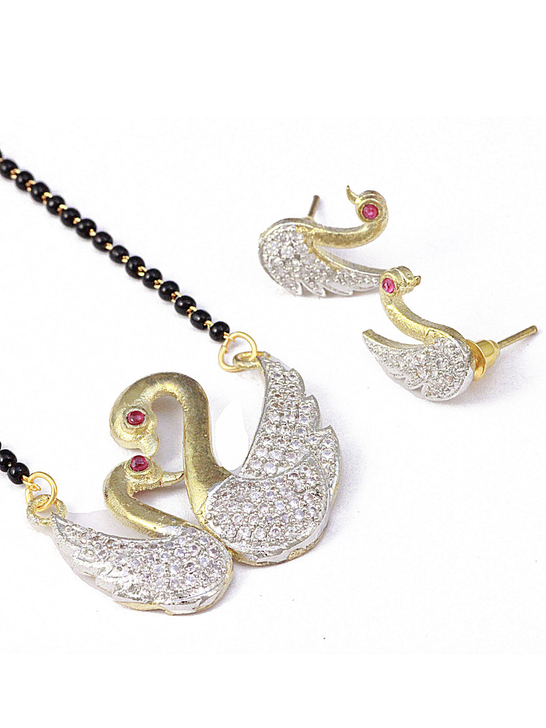 Swan Pendant Mangalsutra with Earrings