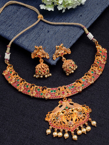 Gold-Plated Handcrafted Temple Necklace Set