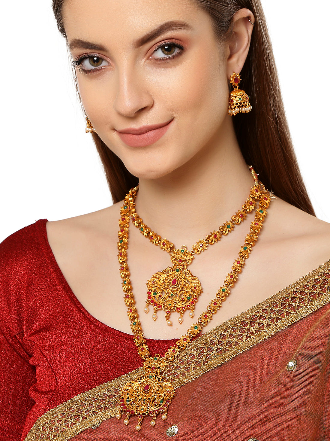 Combo of 2 Traditional Sun Design Gold Plated Handcrafted Temple Necklace Set