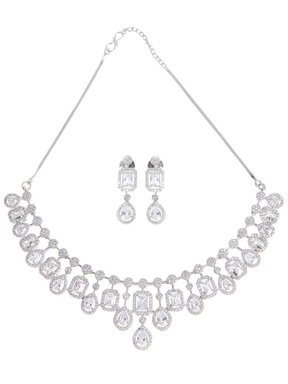 Silver Toned American Diamond and CZ Studded Jewellery Set
