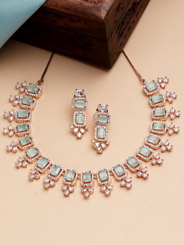 Karatcart Rose Gold Plated Light Green AD Necklace Set for Women