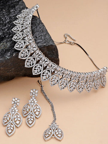 Karatcart Silver Tone American Diamond Studded Necklace Set For Women