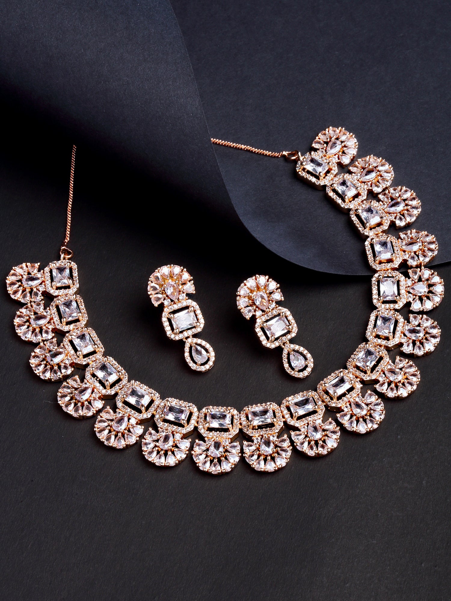 Karatcart Rose Gold Plated American Diamond Necklace Set for Women