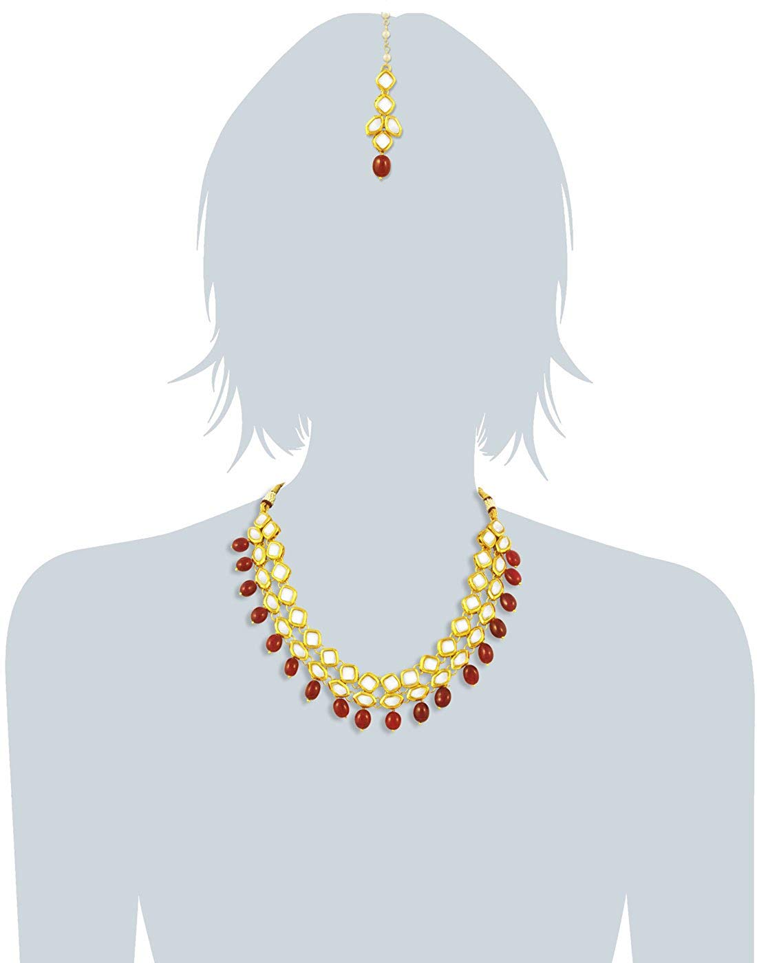 Karatcart 22K GoldPlated Antique Origins Kundan Red Drop Necklace Set for Women