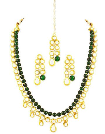 Karatcart 22K GoldPlated Kundan Layered Green Drop Ethnic Rani Haar Necklace Set