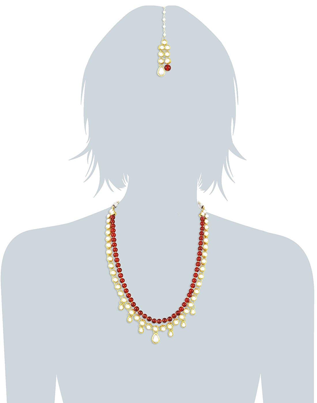 Karatcart 22K GoldPlated Kundan Layered Red Drop Rani Haar Necklace Set