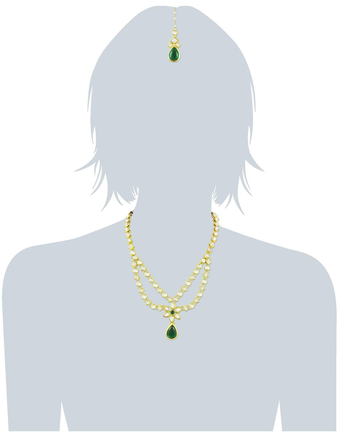 Karatcart 22K GoldPlated Kundan Layered Green Drop Ethnic Necklace Set for Women