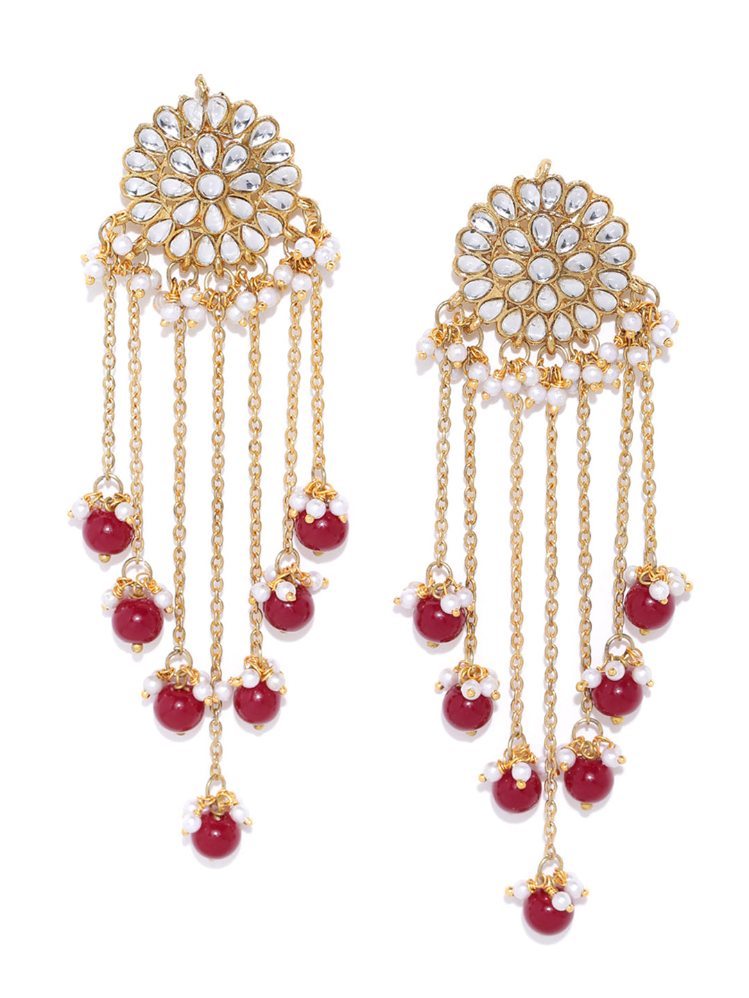 Kundan Maroon Tassel Earrings