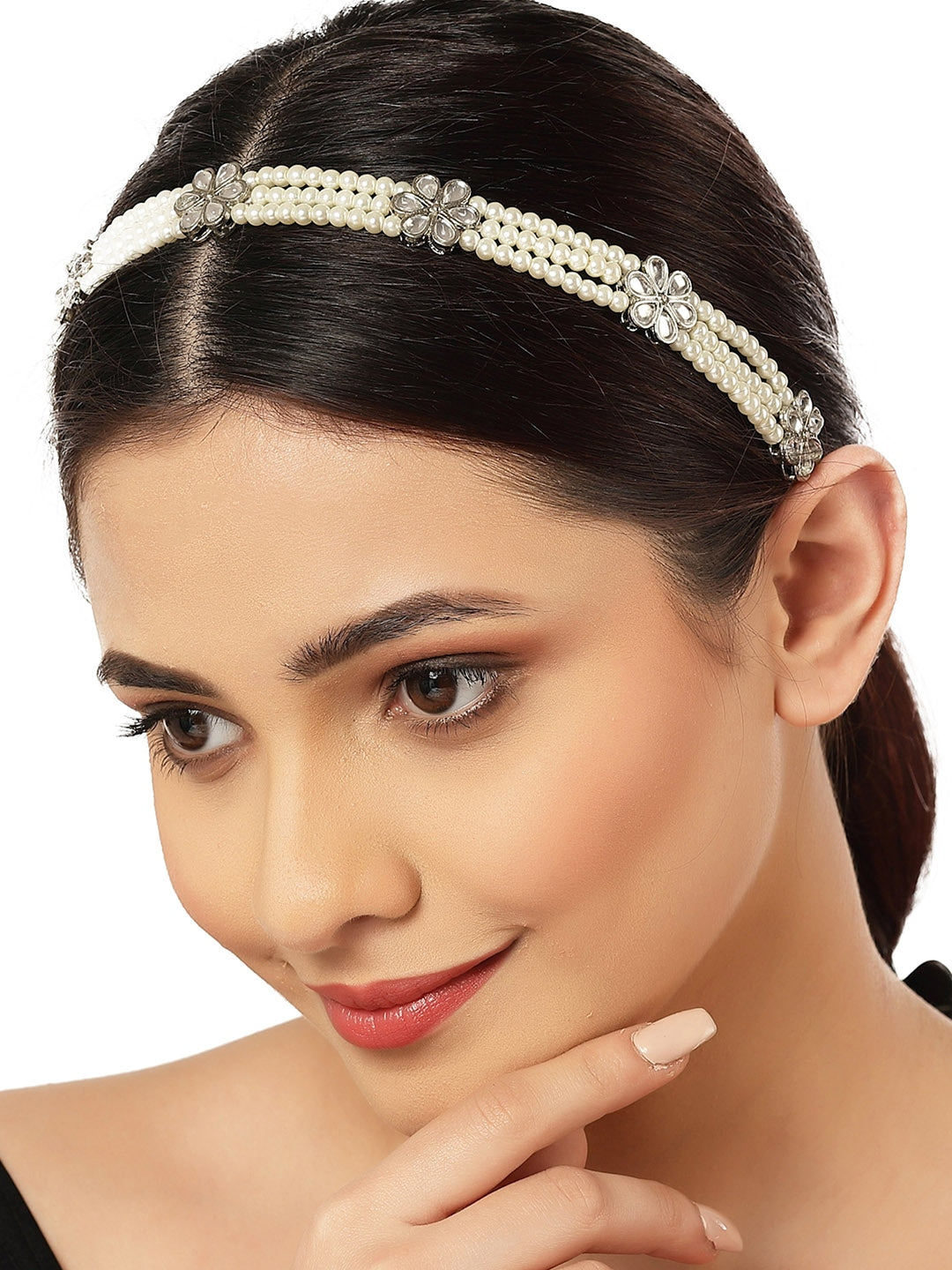 Women White & Silver-Toned Embellished Hairband