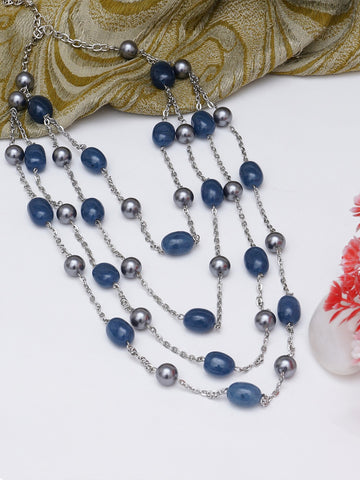 Blue & Silver-Toned Layered Necklace