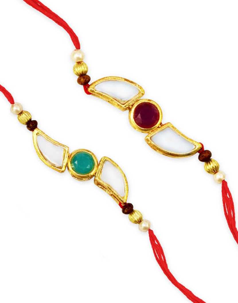 Karatcart Gold-Plated Kundan Rakhi Set of 2