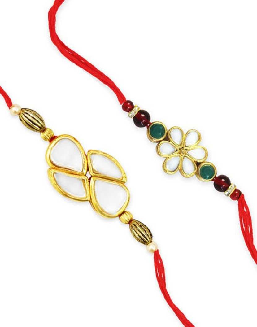 Karatcart Gold-Plated Kundan Rakhi Set of 2