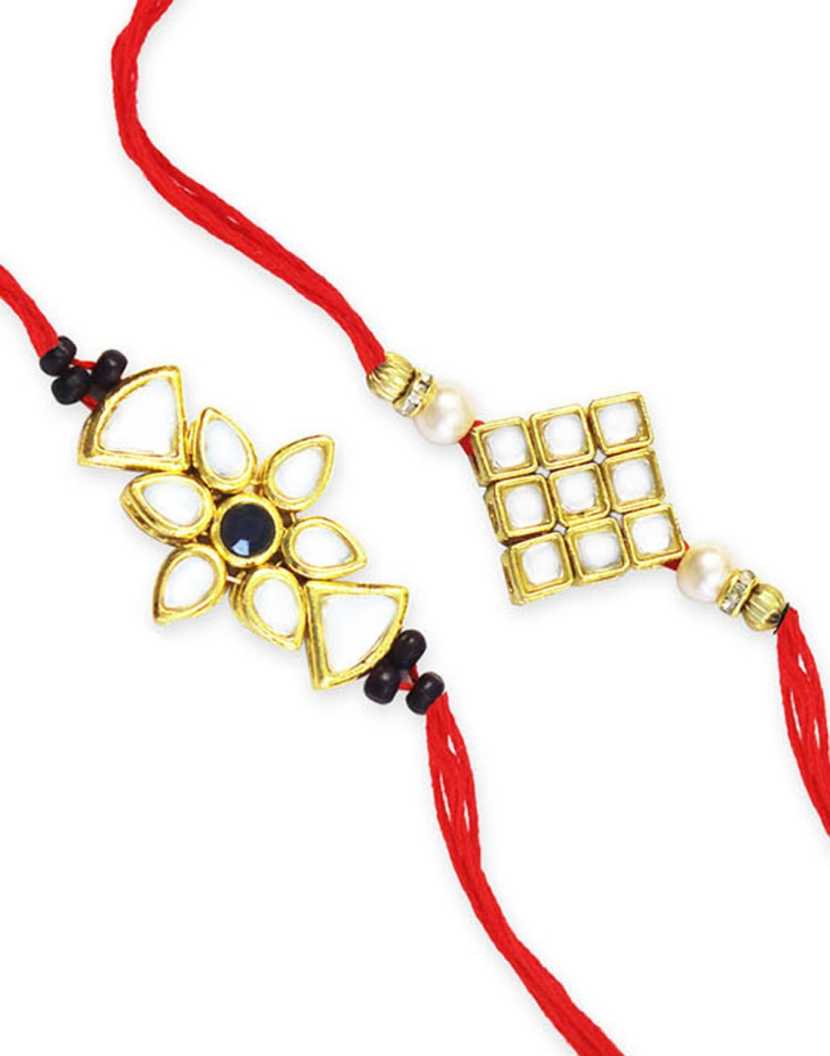 Karatcart Gold-Plated Kundan Rakhi Set of 2