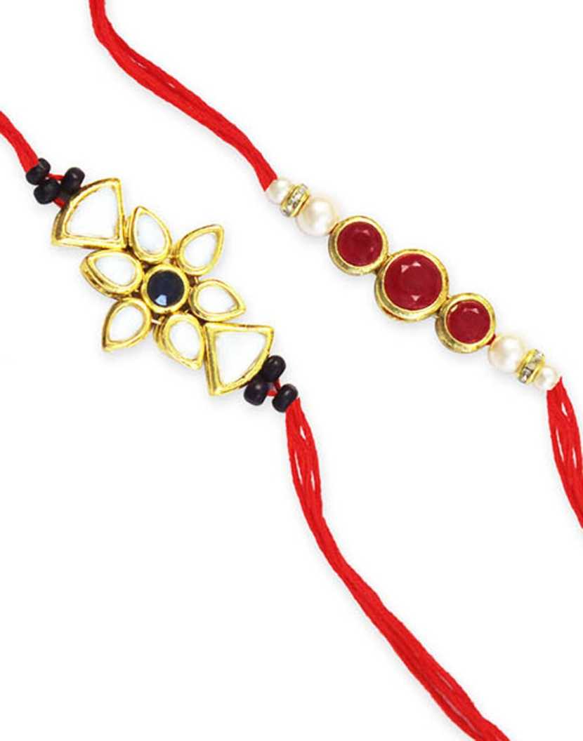 Karatcart Gold-Plated Kundan Rakhi Set of 2