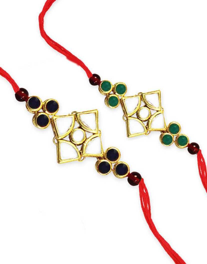 Gold-Plated Kundan Rakhi Set of 2