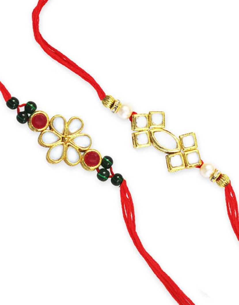 Karatcart Gold-Plated Kundan Rakhi Set of 2