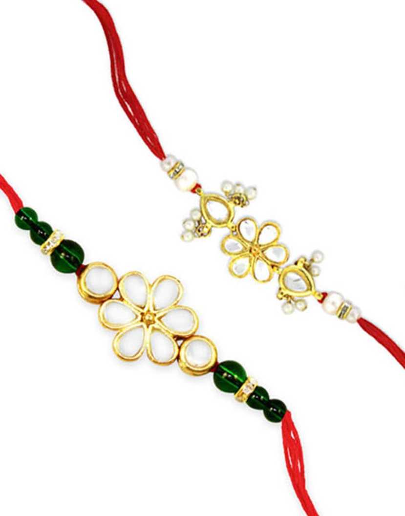 Karatcart Gold-Plated Kundan Rakhi Set of 2