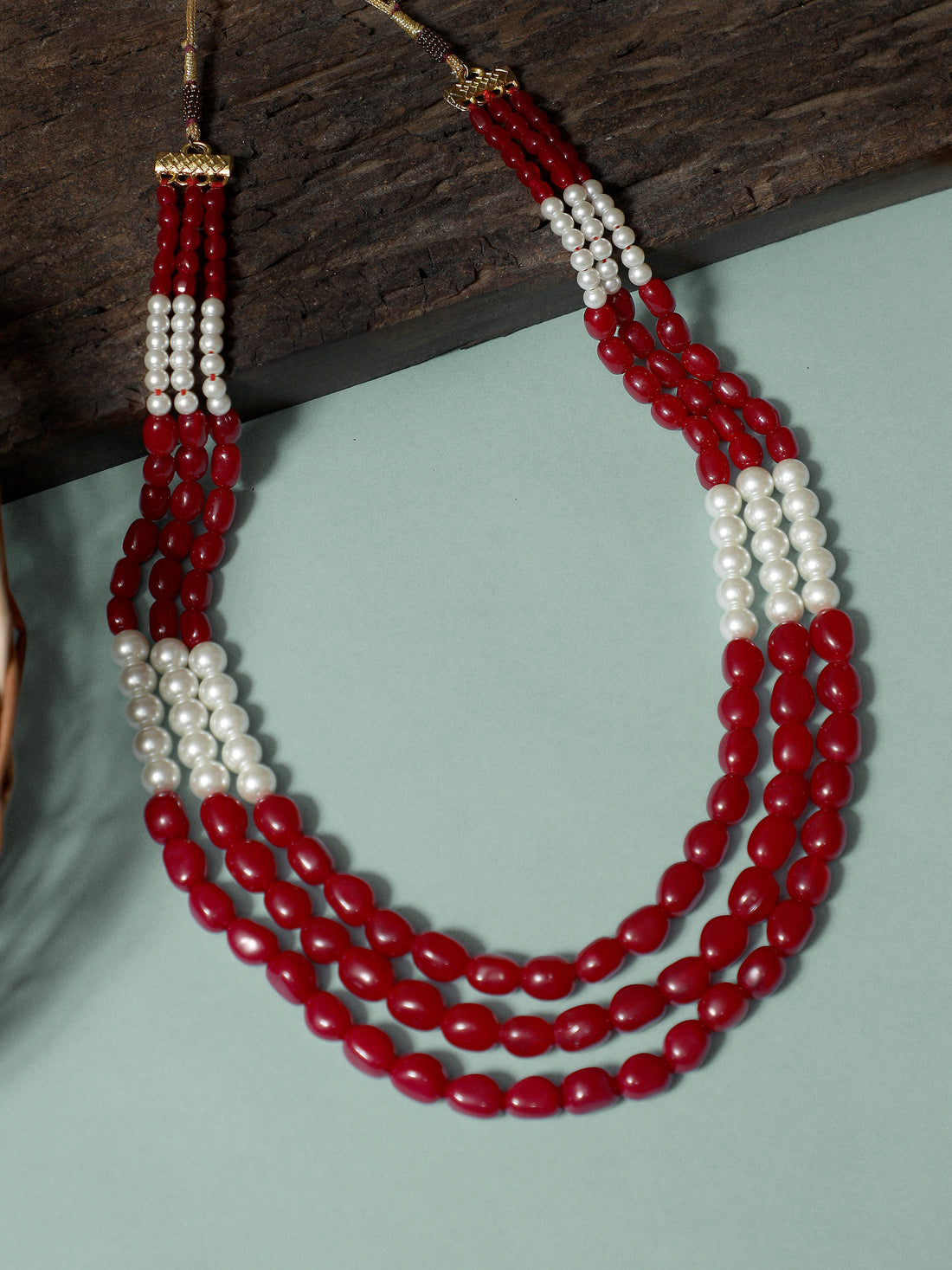 Pearl and Red Stones Maharaja Moti Mala for Men