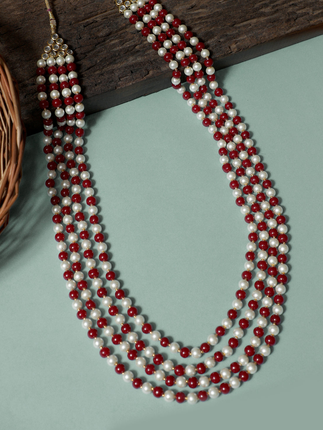 Traditional Red and White Beads Maharaja Moti Mala for Men