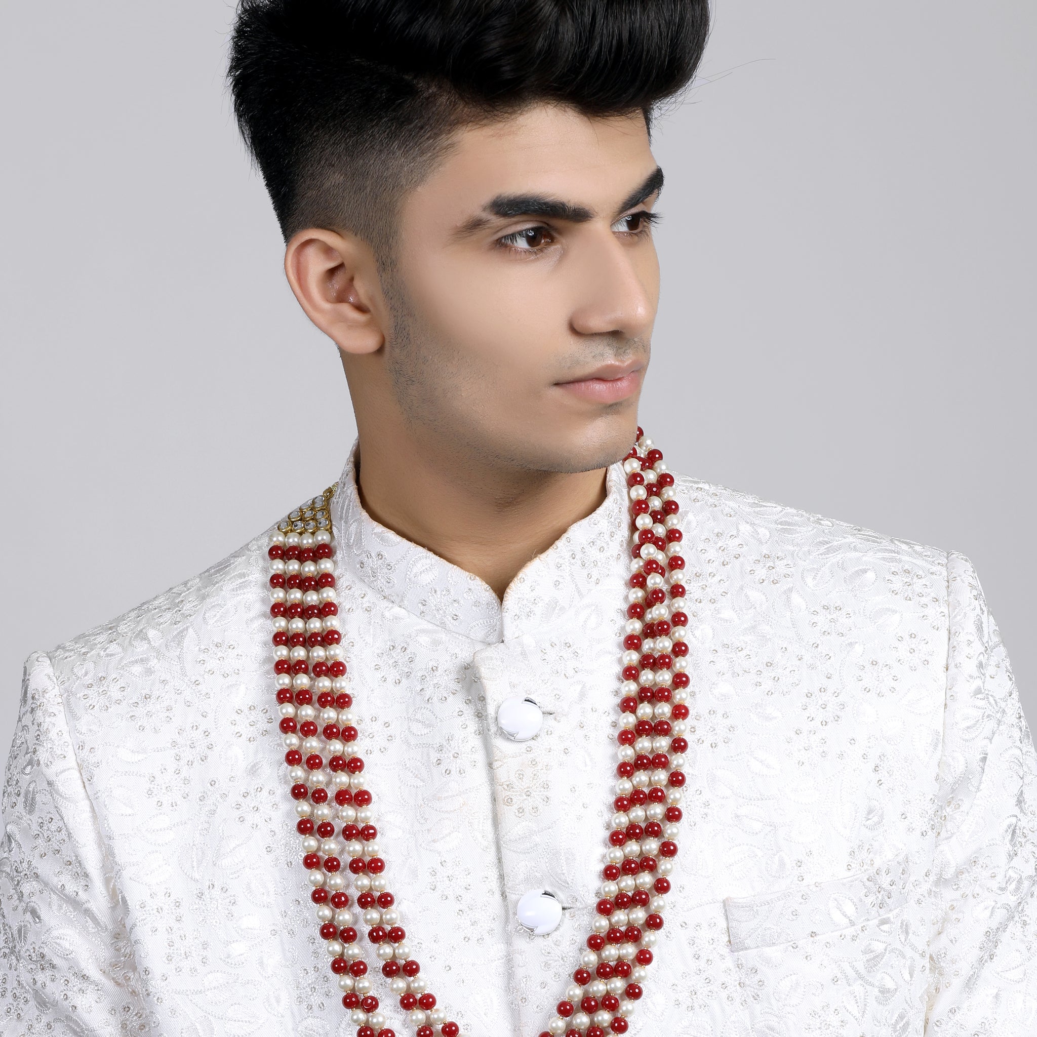 Traditional Red and White Beads Maharaja Moti Mala for Men