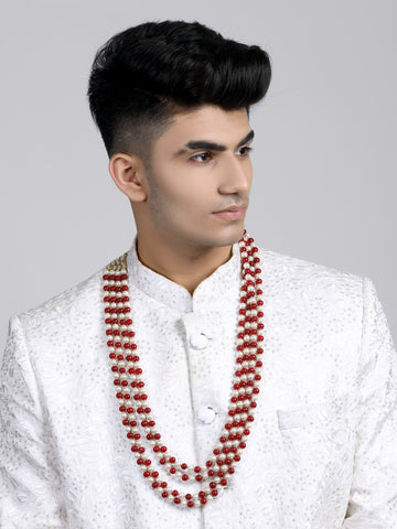 Traditional Red and White Beads Maharaja Moti Mala for Men